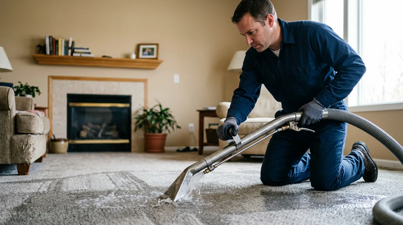 Water damage restoration technician working near Carson City, MI